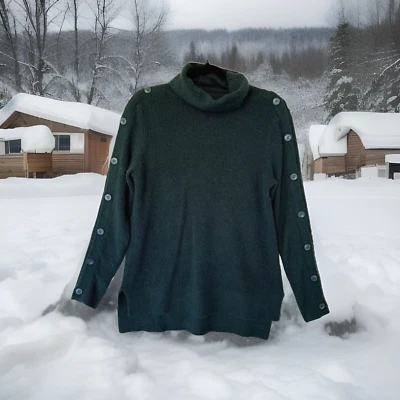 Suéter halógeno para mujer XS cuello falso verde mangas con botones de gran tamaño Foto 1 de 4