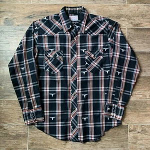 VTG Wrangler Diamond Western Cowboy Shirt USA Plaid Black Pearl Snap Nashville - Picture 1 of 8