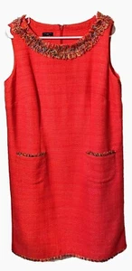 Talbots 12Tweed Dress Womens Coral Confetti Fringe Mod Sleeveless Sheath Pocket - Picture 1 of 5