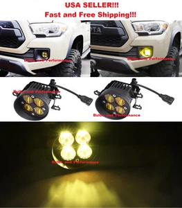 YELLOW LED FOG LIGHTS w/ BRACKETS for TOYOTA TUNDRA TACOMA 4RUNNER 2010-23 - Picture 1 of 8