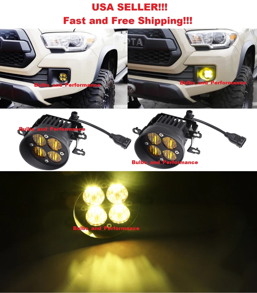 YELLOW LED FOG LIGHTS w/ BRACKETS for TOYOTA TUNDRA TACOMA 4RUNNER 2010-23 - Image 1 of 4
