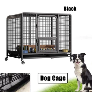 XXL Heavy Duty Pet Dog Cage Strong Metal Crate Kennel Playpen with Wheels &Tray - Picture 1 of 14