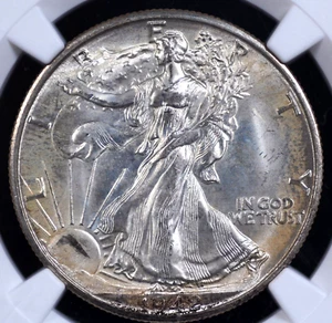 1942 D WALKING LIBERTY HALF DOLLAR NGC MS 64 CHALKY SILVER WITH A FAINT DUSTY - Picture 1 of 5