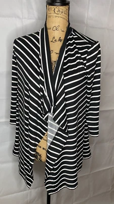 DoublJU Cardigan Shirt Size S Small Women's Ladies Black White Asymmetric Shawl - Image 1 of 4