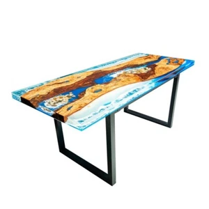 Large Epoxy Ocean & Live Edge Ebony Wood Table | Custom Resin River Table for Ho - Picture 1 of 14