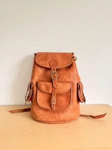 Heller Distressed Vintage Leder Rucksack Retro cognac grunge Style Rucksack - Picture 1 of 14