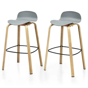 Modern 2 PCS Barstools 30" Pub Chairs w/Low Backrest & Metal Legs Grey - Picture 1 of 6