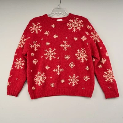 Винтажный шерстяной свитер J Crew мужской L снежинка Fair Isle красный рождественский толстый 90-е - Изображение 1 из 4