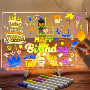 Illuminating LED Acrylic Note Board 11.8x7.9in with Adjustable Stand & Pens - Picture 1 of 9