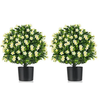 Paquete de 2 arbustos de arbustos de imitación de árbol de bolas topiarias de boj artificiales con flores Foto 1 de 4