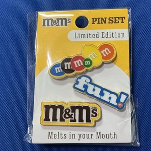 M&M’s Collector 3 Pin Set M&M World Limited Edition Logo FUN Melts In Your Mouth - Picture 1 of 2