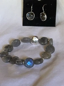 Silpada Labradorite Stretch Bracelet & Earrings Set With Silpada Box - Picture 1 of 6