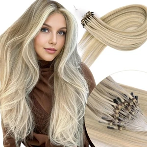 Microlink Hair Extensions Human Hair,20 Inch #16/60 Blonde Highlight Golden M... - Picture 1 of 7