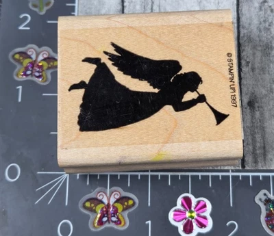 Stampin' Up! Trompeta voladora ángel 1997 cuerno sello de goma madera #P53 Foto 1 de 3