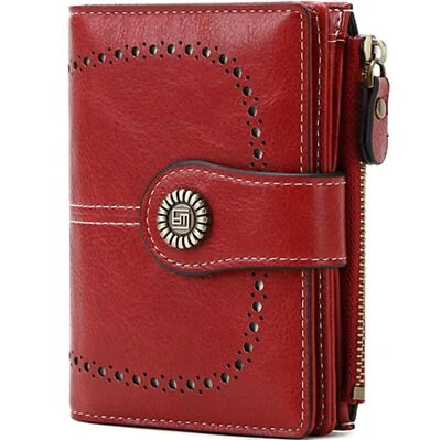 Cartera de cuero pequeña con bloqueo RFID para mujeres con soporte para tarjetas de crédito mini cartera plegable EE. UU. Foto 1 de 4