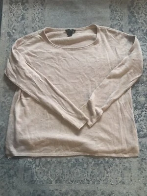 H&M S Knit Top Beige Long Sleeve Pullover Womens Boxy Shirt Round Neck Basic - Image 1 of 4