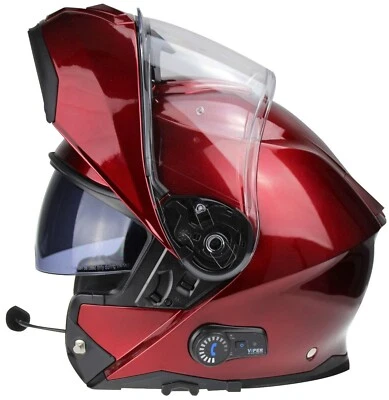 CASCO MOTO CON BLUETOOTH VIPER V191 INTEGRALE MODULARE TOURING STRADA BURGUNDY - Immagine 1 di 4