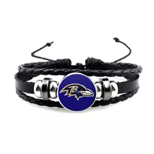 BALTIMORE RAVENS PULSERA AJUSTABLE DE CUERO NEGRO CON CUENTAS CON CAJA DE REGALO - Imagen 1 de 1