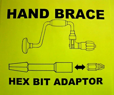 HAND BRACE 1/4" HEX BIT ADAPTER ADAPTOR HOLDER - FOR STANLEY, MARPLES, SORBY - Image 1 of 4