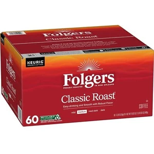 Folgers Classic Roast, Medium Roast Coffee, Keurig K Cup Pods, 60 Count Box - Picture 1 of 5