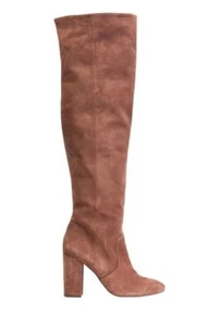WITCHERY Sz 39 Or 8 Britney Pink Beige Suede Leather Over Knee Zip Boots - Picture 1 of 12