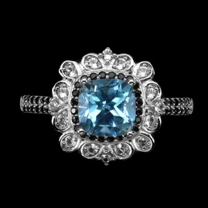 Irradiated Antique Sky Blue Topaz 7mm Spinel Gems 925 Sterling Silver Ring Size - Picture 1 of 9