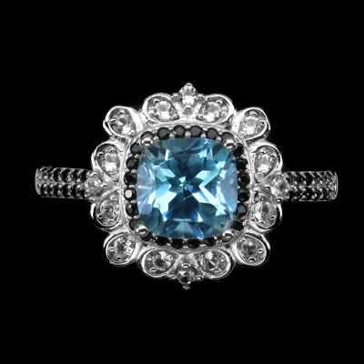 925 Sterlingsilber Ring Antik Blauer Topas 7mm Spinell Edelstein Schmuck Größe - Bild 1 von 4