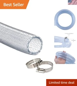 Flexible 10ft Braided Clear PVC Tubing, 3/4" ID - Versatile Applications - Picture 1 of 8