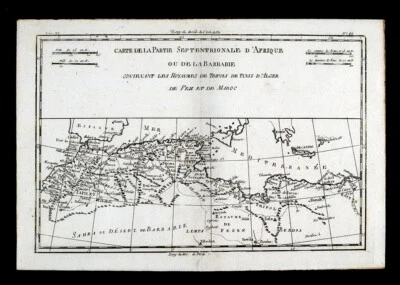 1780 Bonne Map North Africa Barbary Coast Morocco Algeria Tripoli Libya Egypt - Image 1 of 3
