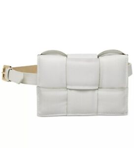 STEVE MADDEN Womens Oversized Woven Belt Bag Faux Leather White - Size XL