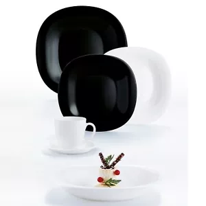 Luminarc Carine Square 30pc Opal Glass Black & White Dinner Set Dinnerware Gift - Picture 1 of 5