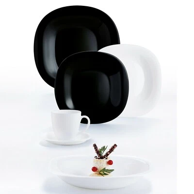 Luminarc Carine Square 30pc Opal Glass Black & White Dinner Set Dinnerware Gift - Image 1 of 4