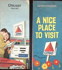 Lot of 2 - Vintage CITGO Road Maps - "Chicago Streets" 1966 - "Wisconsin" 1970 - Picture 1 of 6