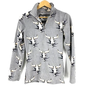 Powder River Outfitters Shirt Jacket Size XS Women Gray Steer Head Half Zip - Picture 1 of 7