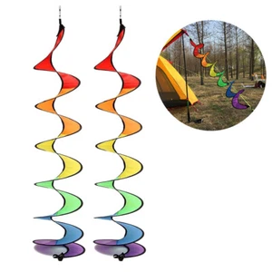 2Pcs Wind Spinner Rainbow Spiral Windmill Foldable For Camping Tent Home Garden - Afbeelding 1 van 9