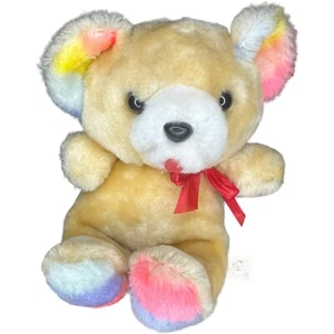 Circus Circus Las Vegas Reno Teddy Bear Plush VTG 8" Rainbow Yellow Pink Purple - Picture 1 of 14