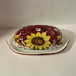Tuscany Italian Pottery Tuscan Sunflower Butter Dish Made In Italy - Picture 1 of 6