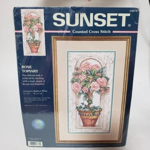NEW Sunset Rose Topiary Floral Counted Cross Stitch Kit VTG Y2K 2000 Made in USA - Picture 1 of 5