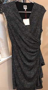 Anne Klein schwarz optisch weiß Cross-over tief gerafft Rüschen Kleid Größe 10 NEU Neu mit Etikett - Bild 1 von 9