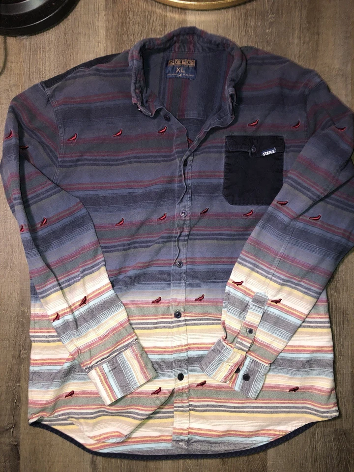 Camisa Staple Pigeon Para Hombre XL Botones Ombré Rayas Patrón Suroeste  Foto 1 de 4