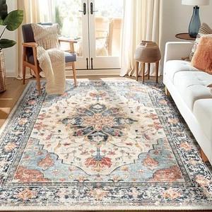 Area Rugs 5'x7' Washable Non-Slip, Floral Vintage Distress Print Pattern Meda... - Picture 1 of 9