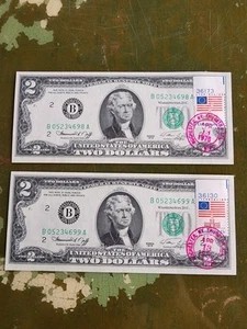 1976 $2 Two Dollar Bill - Stamped 4/13/1976 Set Of 2 - Picture 1 of 7