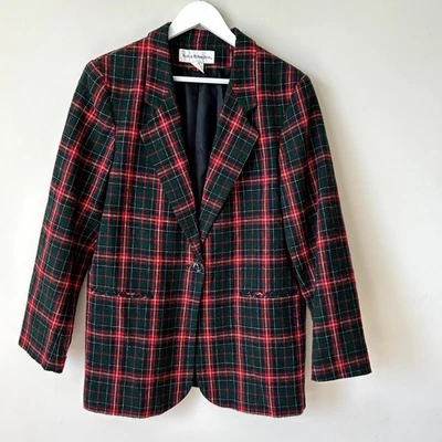 Blazer Vintage Norton McNaughton Franela Talla 10 Mezcla Lana Rojo Verde Navidad Foto 1 de 4