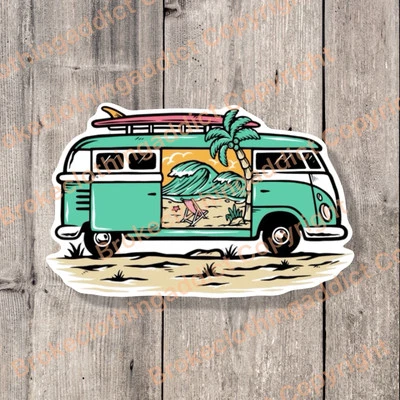Calcomanía adhesiva retro para furgoneta tropical playa océano computadora portátil botella de agua Foto 1 de 4
