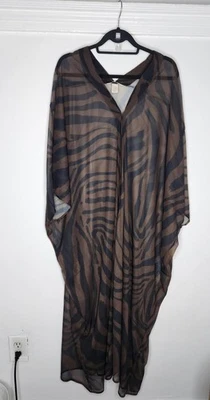 Vestido H&M Kaftan Mujer XL XXL Marrón Negro Transparente Estampado Animal Cebra Cubrir Foto 1 de 4