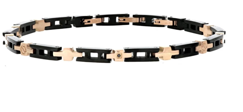 URANIA - BRACCIALE  IN ACCIAIO CM 18+3 CON 1 DIAMANTE NERO/SI CT 0.008 - Immagine 1 di 2