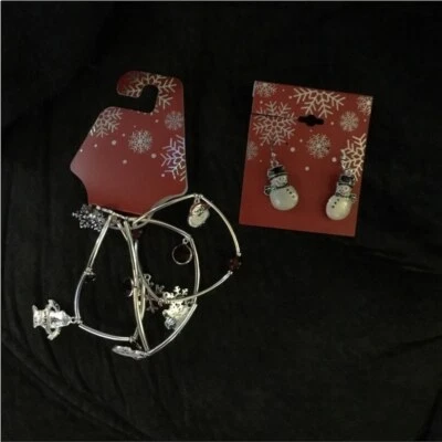 RED Bead & Christmas charm stretch bracelet set & Snowman Nickel free … - Image 1 of 4