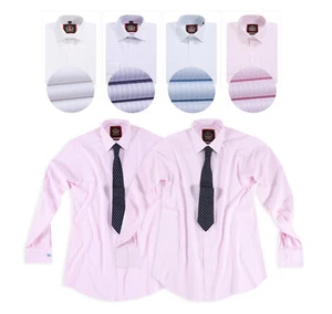 Mens Shirt,Long Sleeve Stripe,Single & Double Cuffs,Regular Fit Cotton,Business - Picture 1 of 57