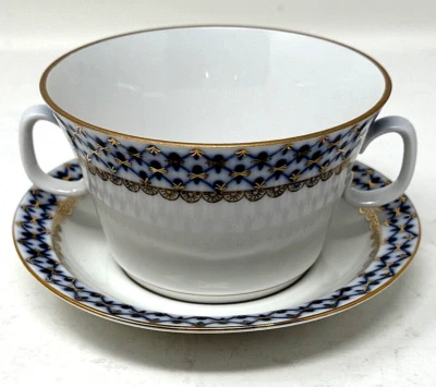 Lomonosov Imperial Porcelain Russian COBALT NET SOUP BOWL with SAUCER  4  NEW - Image 1 of 4
