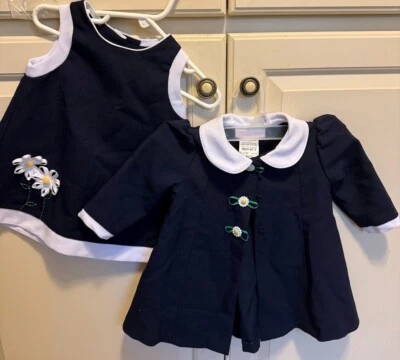 BONNIE BABY Navy Dress with Matching Jacket Sunflower Buttons Size 6-9 Months - Image 1 of 4